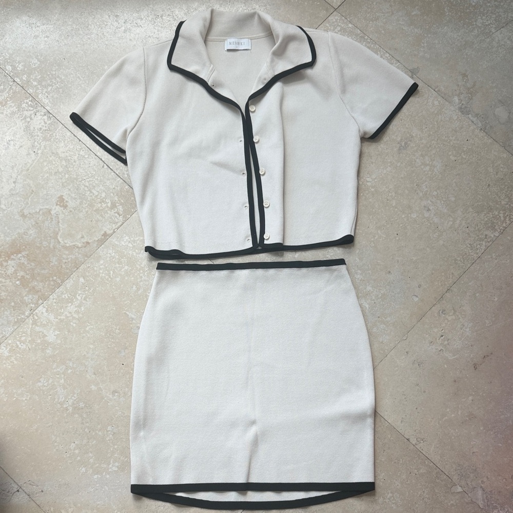 Meshki Cream Knit Two-Piece Set with Black Trim